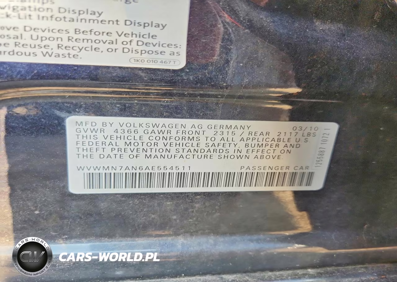 2010 Volkswagen Cc Sport VIN:WVWMN7AN6AE554511 - 12