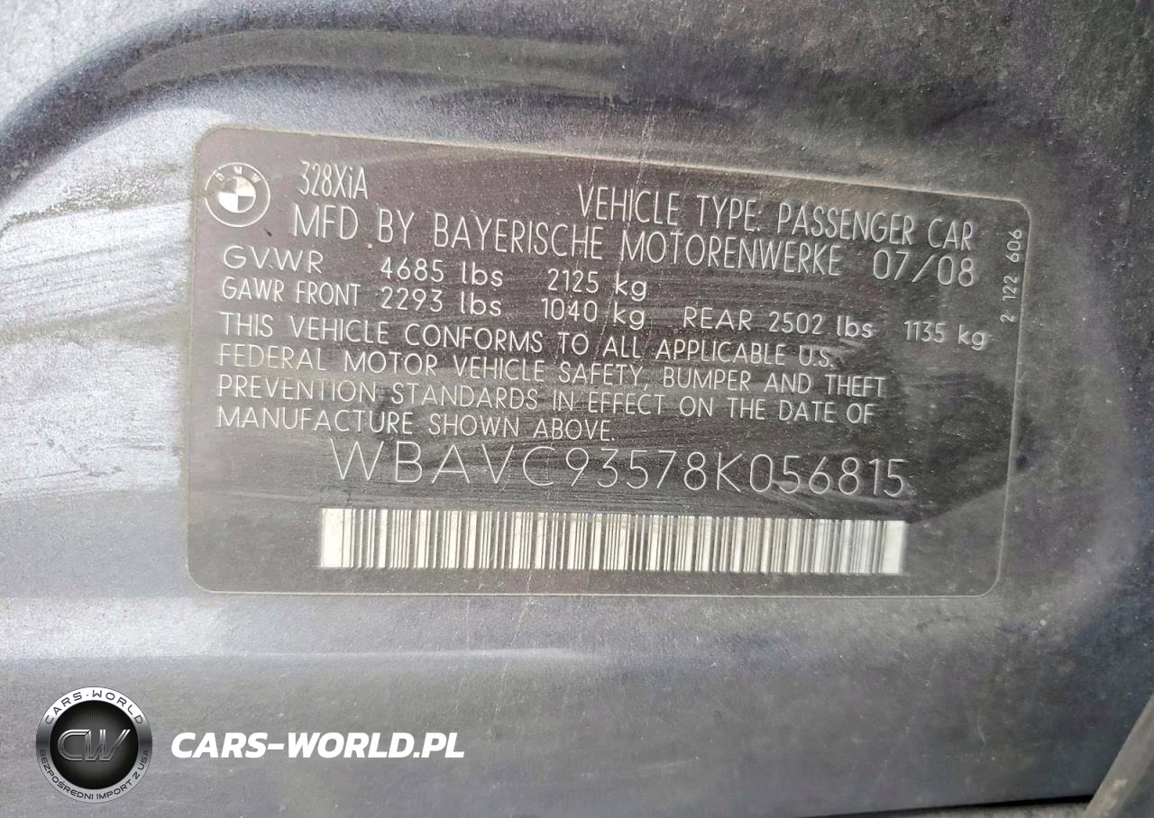 2008 BMW 328 Xi VIN:WBAVC93578K056815 - 12