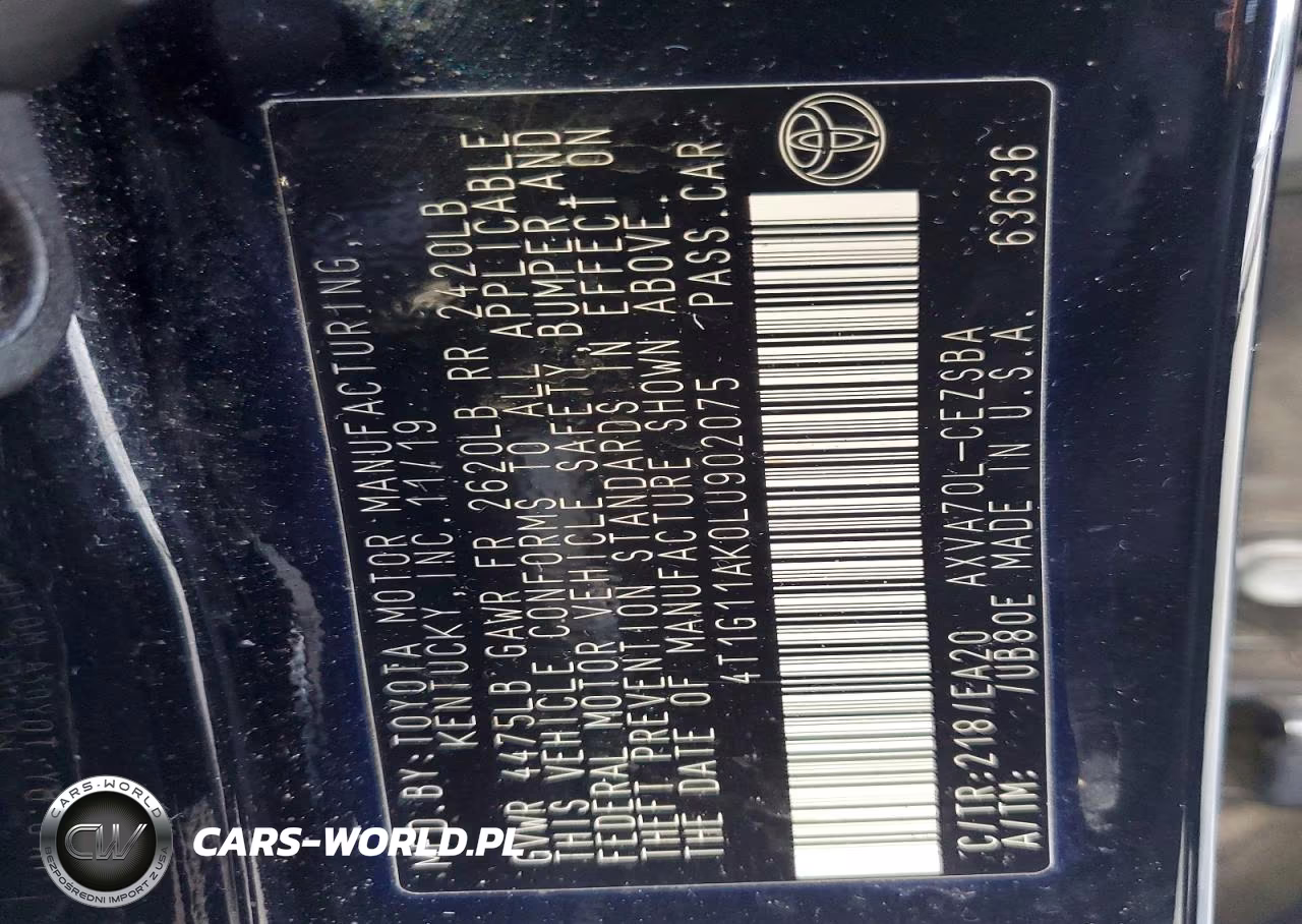 2020 Toyota Camry Se VIN:4T1G11AK0LU902075 - 12