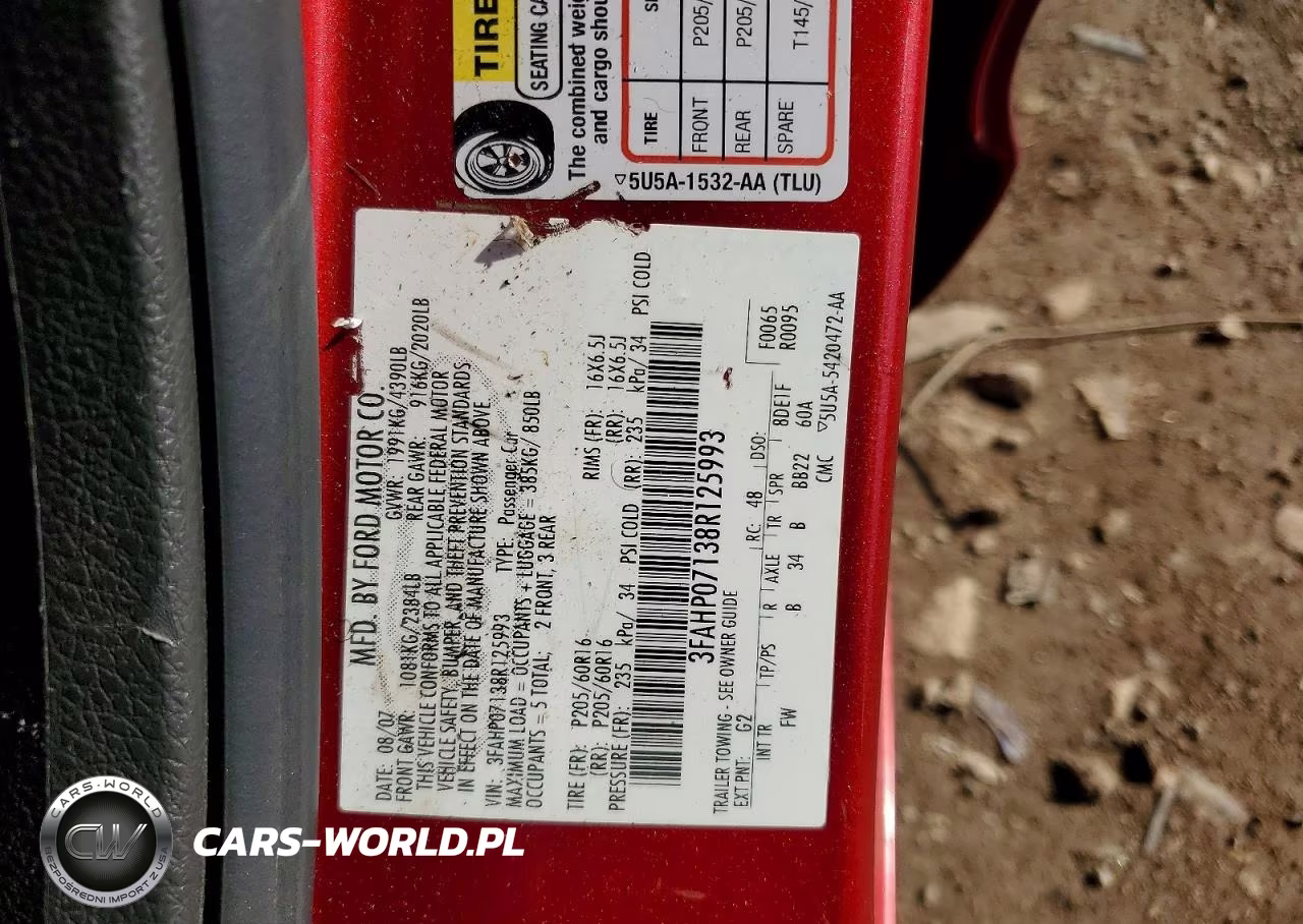 2008 Ford Fusion Se VIN:3FAHP07138R125993 - 12
