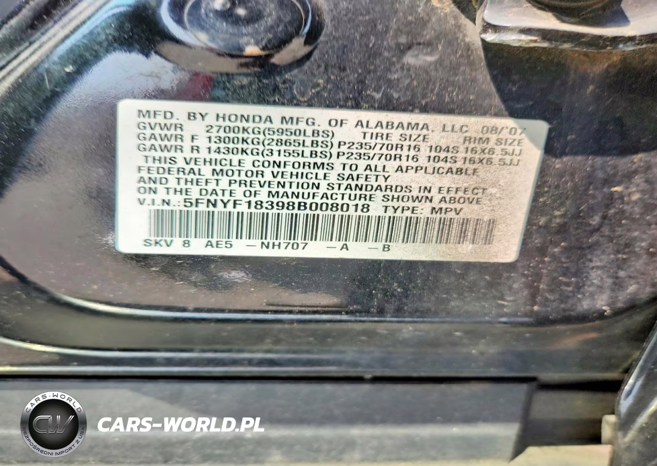 2008 Honda Pilot Se VIN:5FNYF18398B008018 - 13
