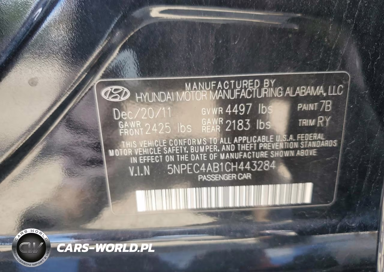 2012 Hyundai Sonata Se VIN:5NPEC4AB1CH443284 - 12