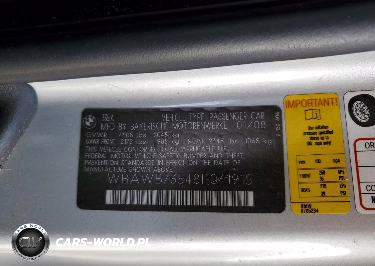2008 BMW 335 I VIN:WBAWB73548P041915 - 13