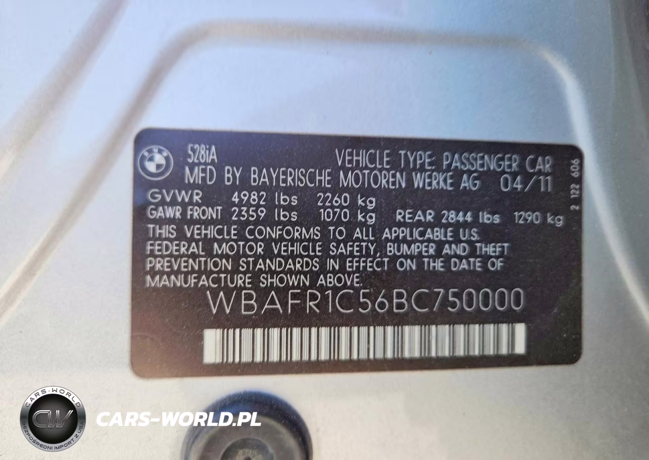 2011 BMW 528 I VIN:WBAFR1C56BC750000 - 12