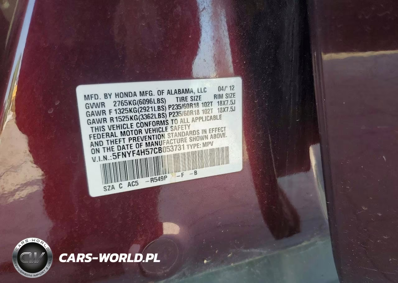 2012 Honda Pilot Exl VIN:5FNYF4H57CB053731 - 14