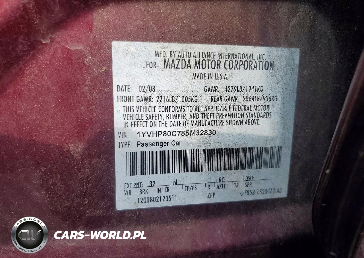 2008 Mazda 6 I VIN:1YVHP80C785M32830 - 12