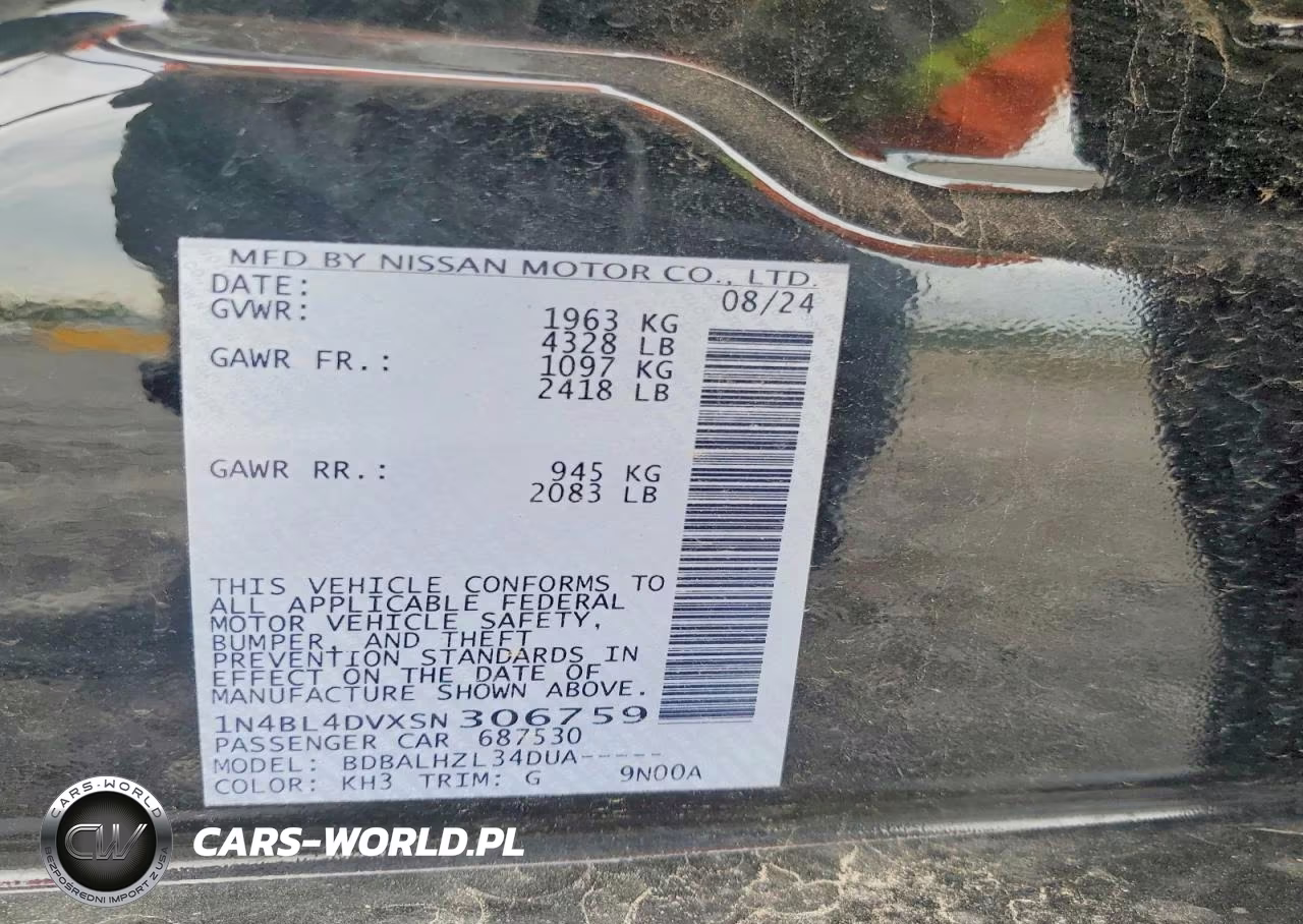 2025 Nissan Altima Sv VIN:1N4BL4DVXSN306759 - 13
