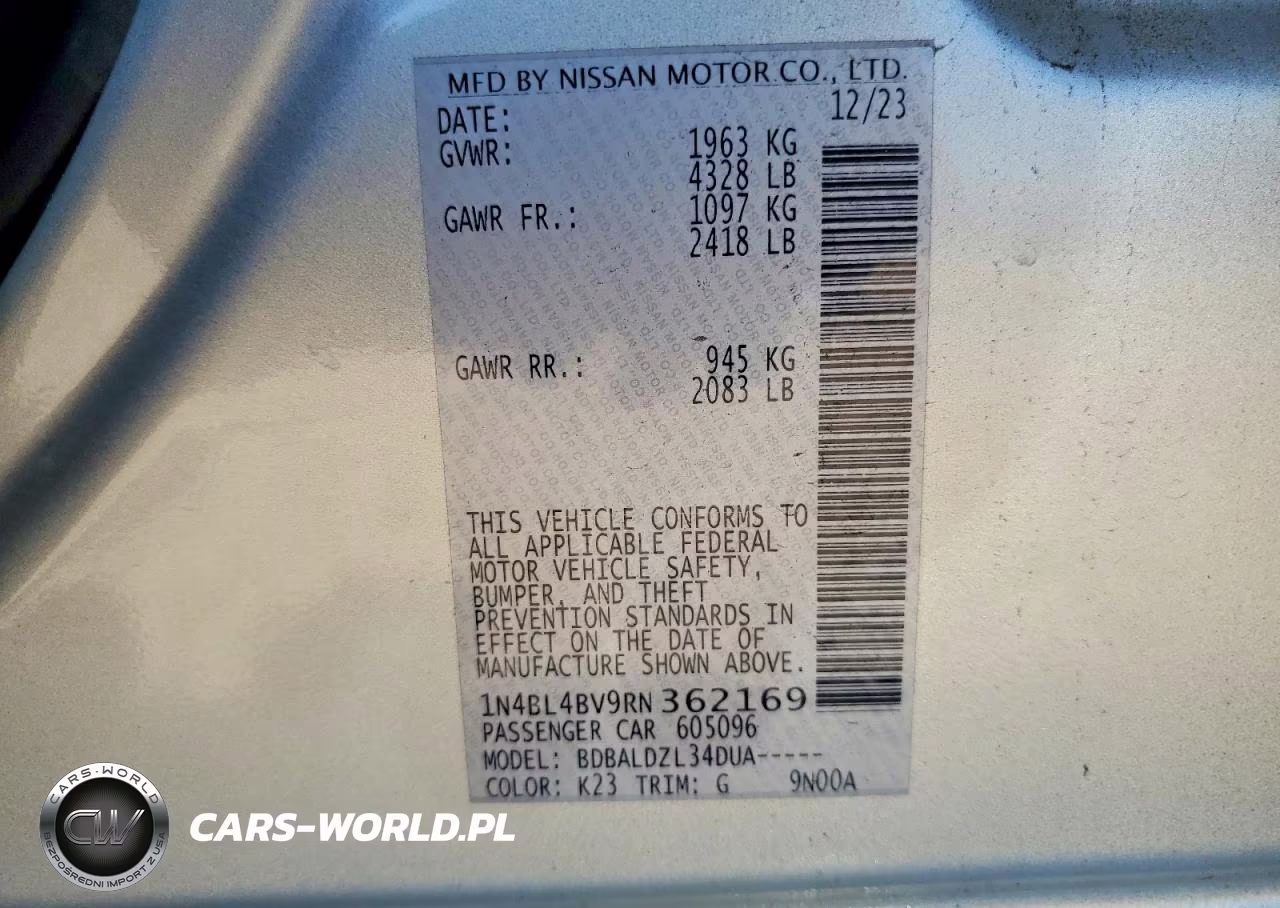 2024 Nissan Altima S VIN:1N4BL4BV9RN362169 - 12