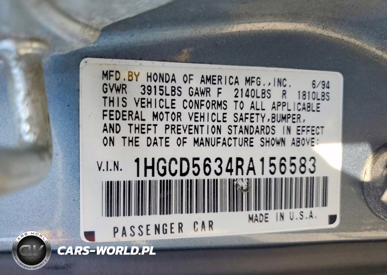 1994 Honda Accord Lx VIN:1HGCD5634RA156583 - 12