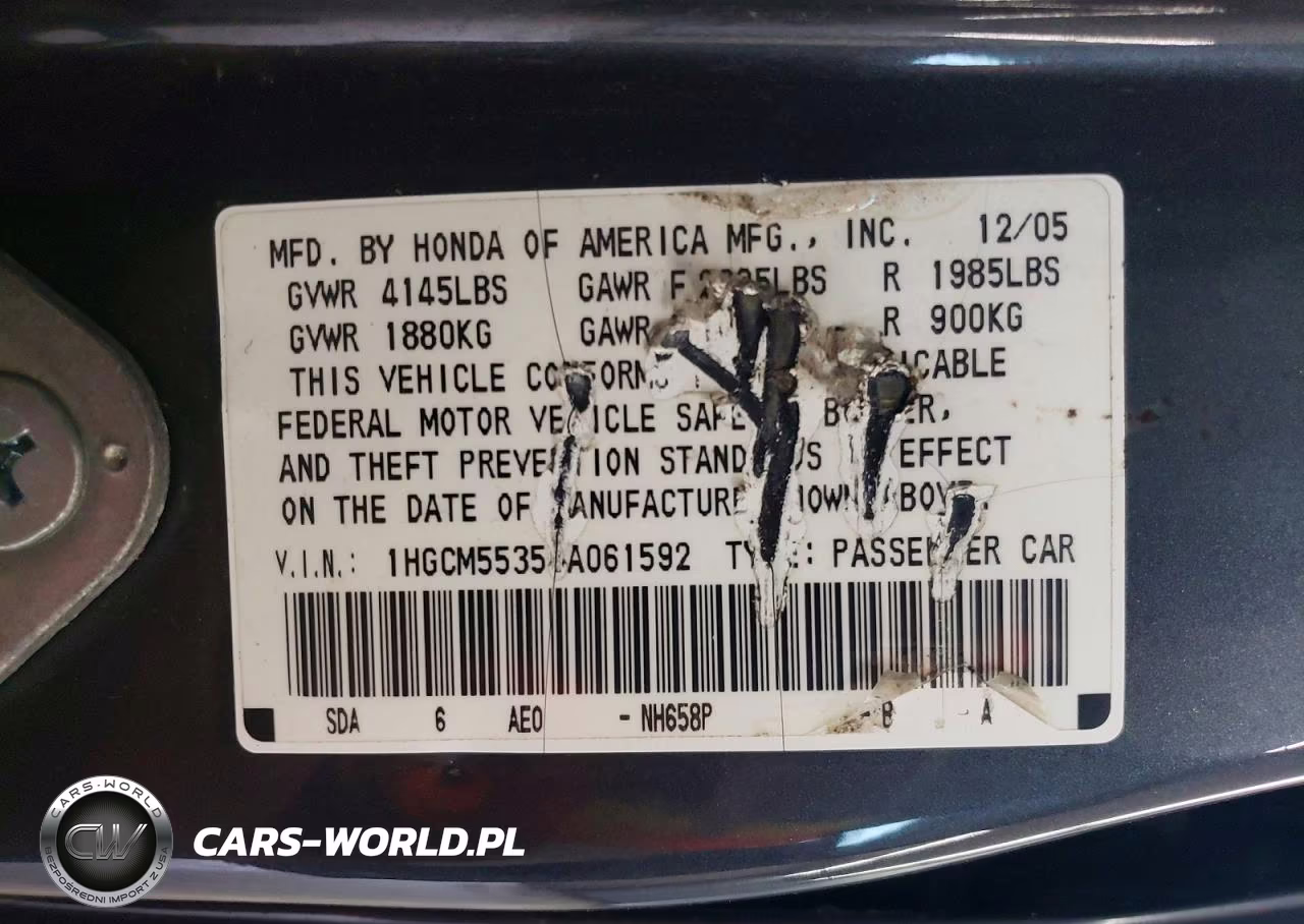 2006 Honda Accord Se VIN:1HGCM55356A061592 - 12