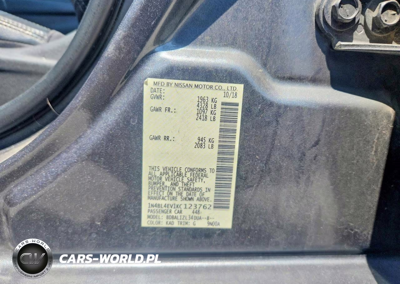 2019 Nissan Altima Sl VIN:1N4BL4EV1KC123762 - 12