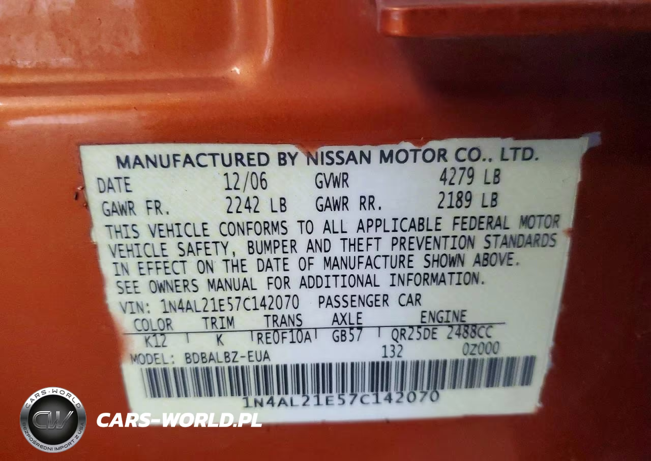2007 Nissan Altima 2.5 VIN:1N4AL21E57C142070 - 13