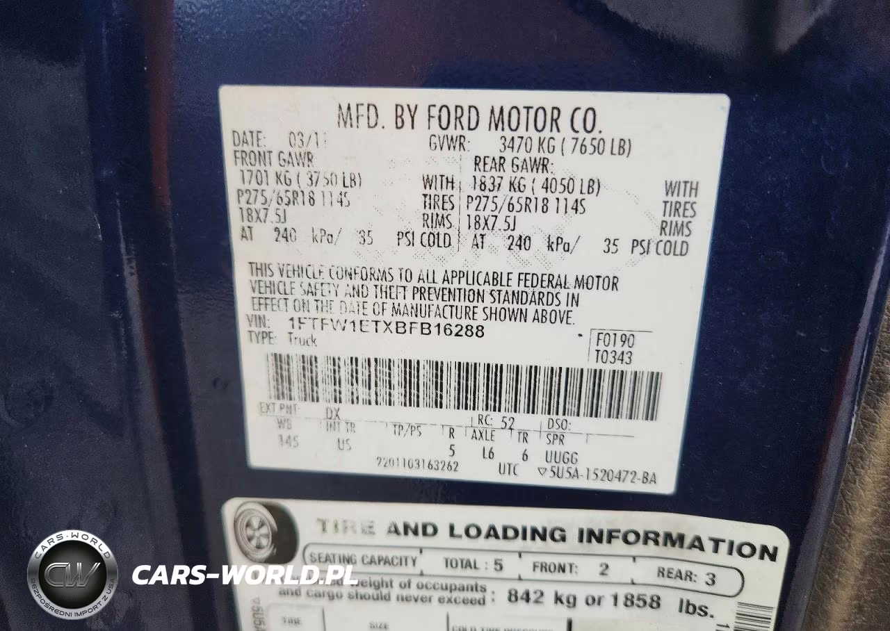 2011 Ford F150 Supercrew VIN:1FTFW1ETXBFB16288 - 12