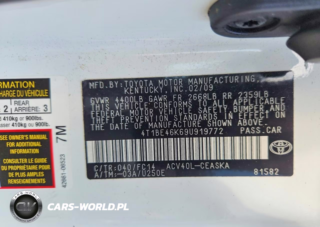 2009 Toyota Camry Se VIN:4T1BE46K69U919772 - 12