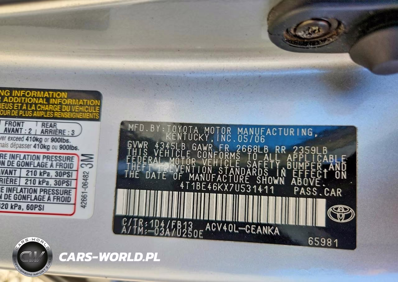 2007 Toyota Camry Le VIN:4T1BE46KX7U531411 - 12