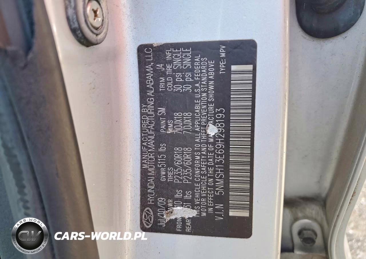 2009 Hyundai Santa Fe Se VIN:5NMSH13E69H298193 - 13