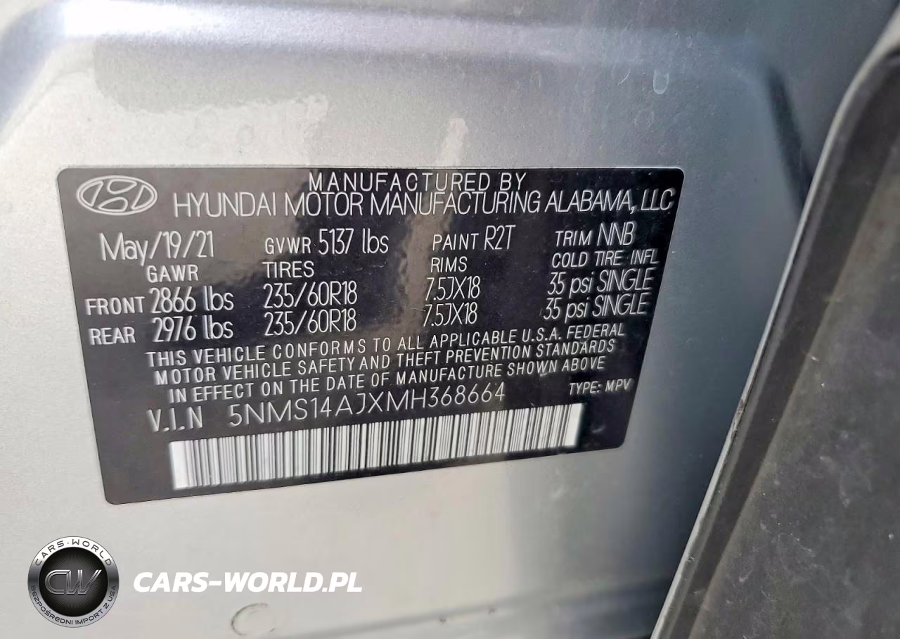 2021 Hyundai Santa Fe Se VIN:5NMS14AJXMH368664 - 14
