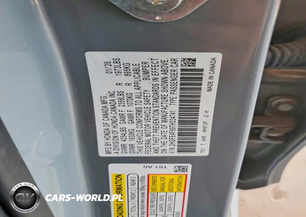 2026 Honda Civic Sport VIN:2HGFE4F89TH334741 - 12