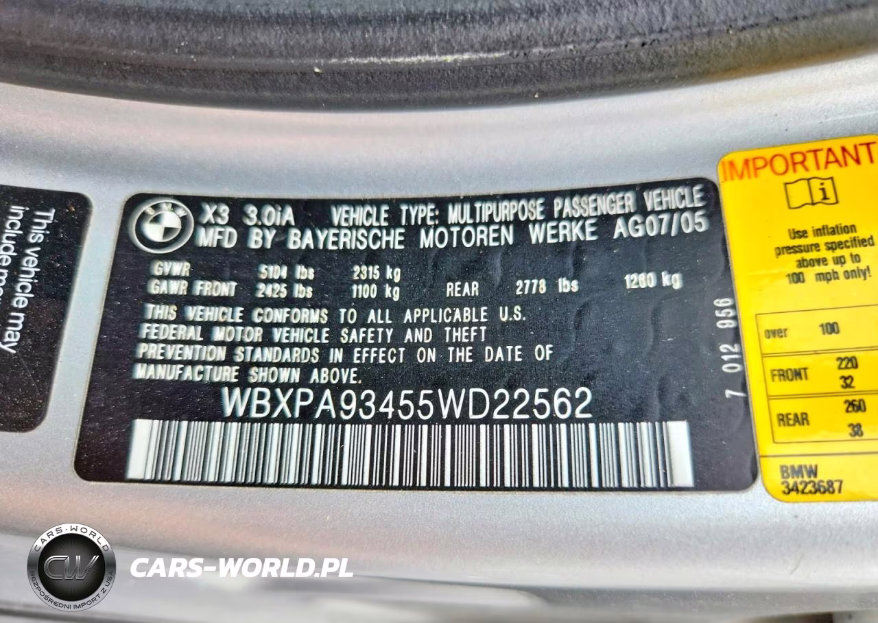 2005 BMW X3 3.0I VIN:WBXPA93455WD22562 - 13