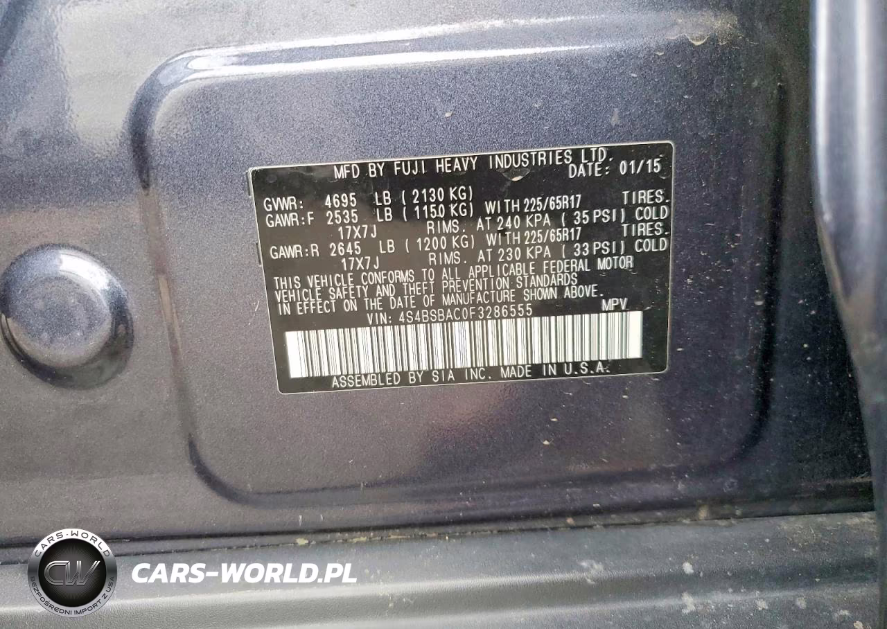 2015 Subaru Outback 2.5I VIN:4S4BSBAC0F3286555 - 12