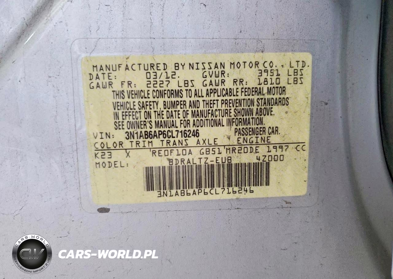 2012 Nissan Sentra 2.0 VIN:3N1AB6AP6CL716246 - 12
