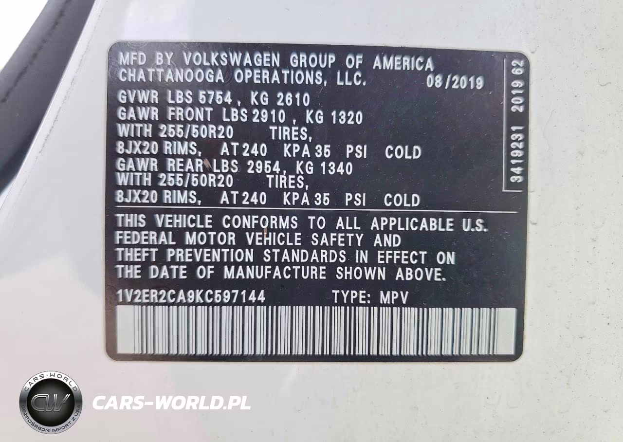 2019 Volkswagen Atlas Sel VIN:1V2ER2CA9KC597144 - 14