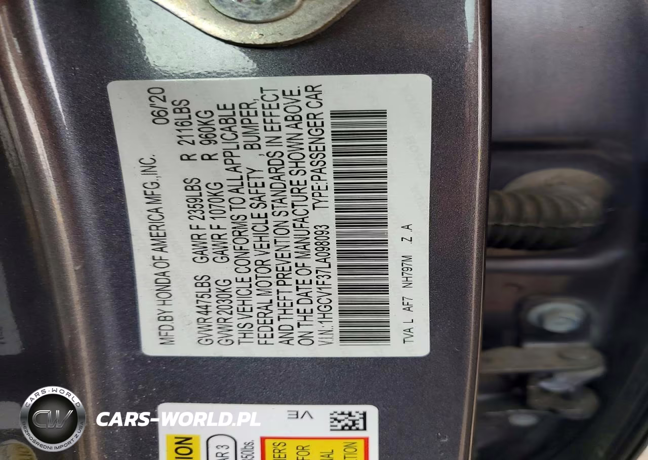 2020 Honda Accord Sport VIN:1HGCV1F37LA098093 - 12
