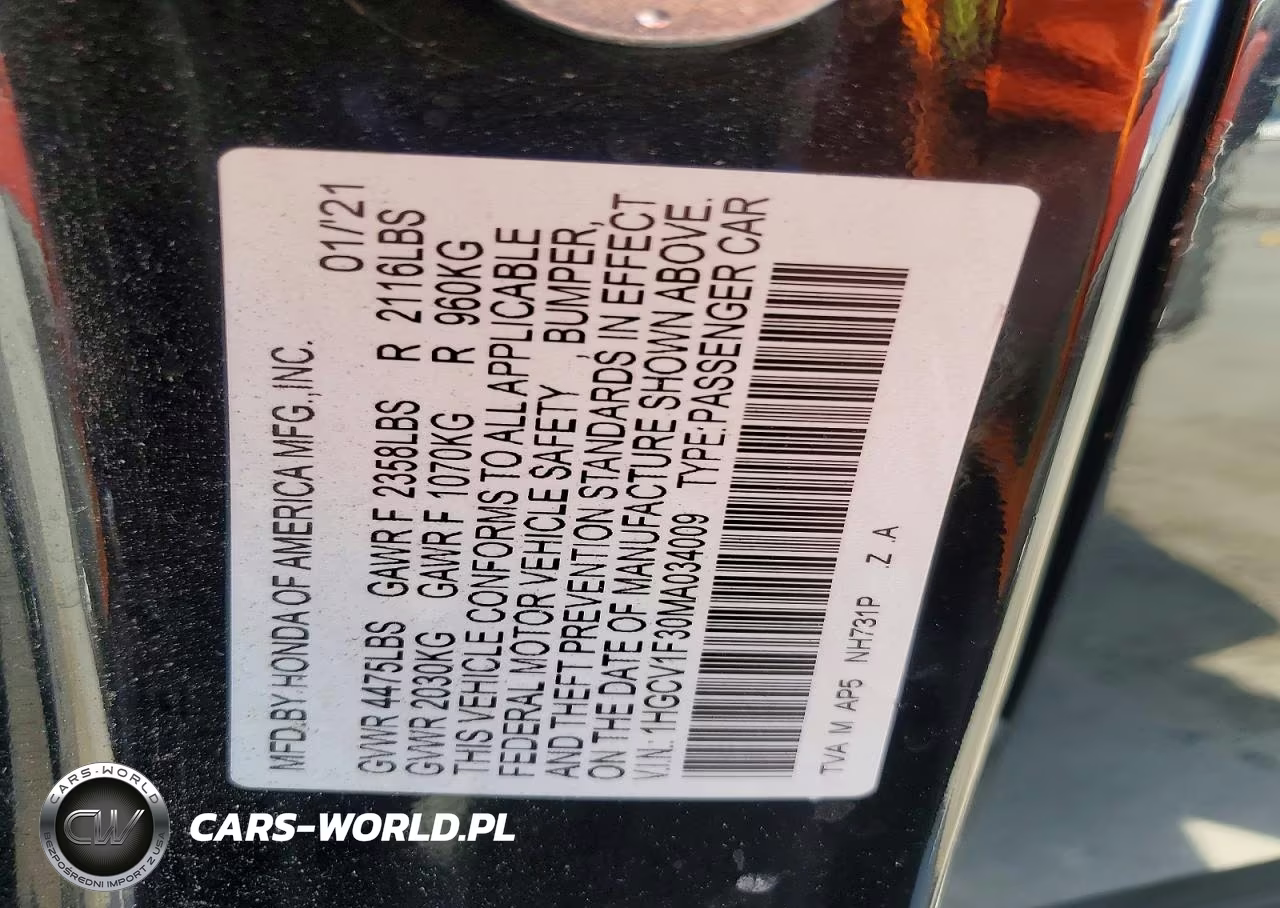 2021 Honda Accord Sport VIN:1HGCV1F30MA034009 - 13