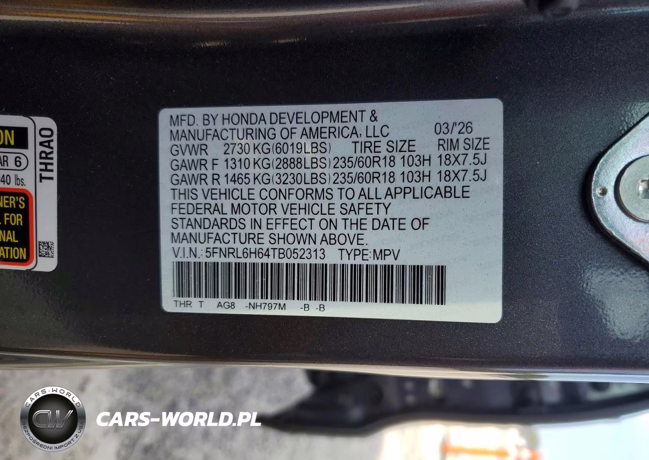 2026 Honda Odyssey Exl VIN:5FNRL6H64TB052313 - 13