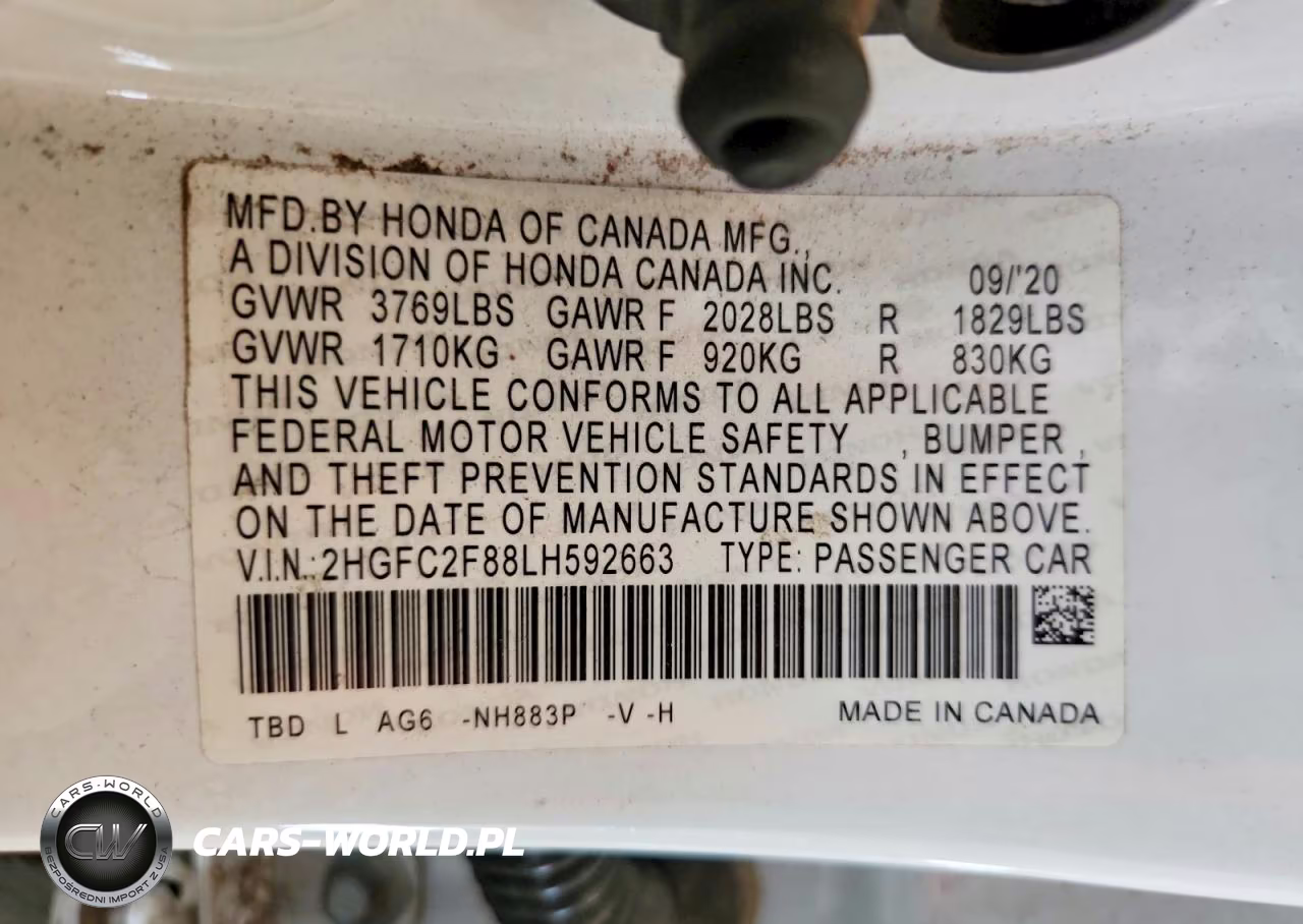 2020 Honda Civic Sport VIN:2HGFC2F88LH592663 - 12