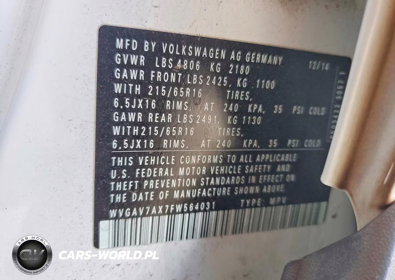 2015 Volkswagen Tiguan S VIN:WVGAV7AX7FW564031 - 13