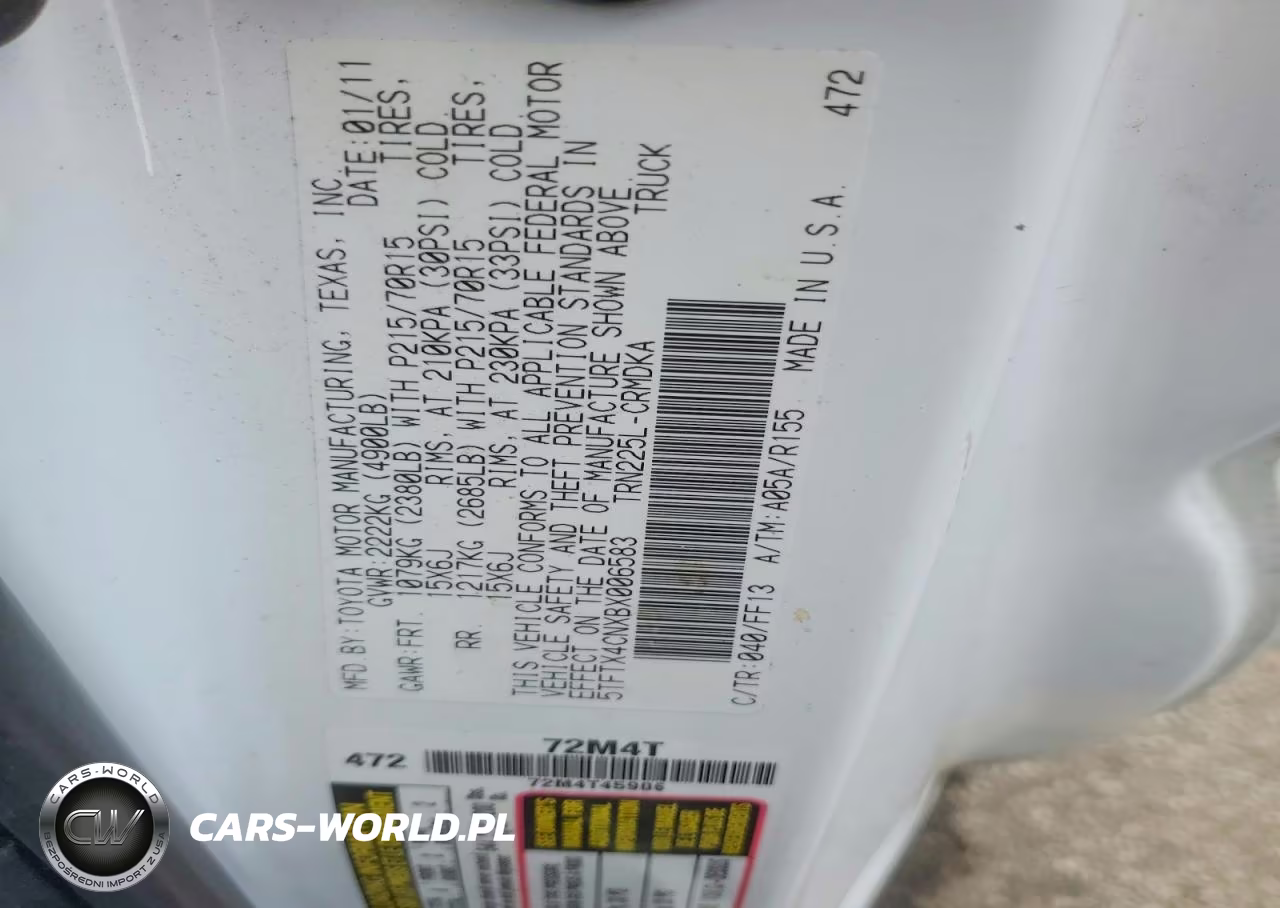 2011 Toyota Tacoma Base VIN:5TFTX4CNXBX006583 - 12