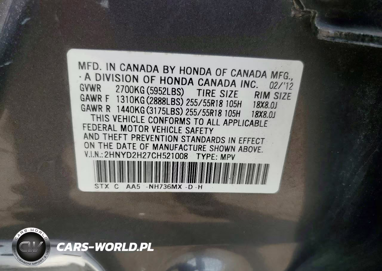 2012 Acura Mdx VIN:2HNYD2H27CH521008 - 13