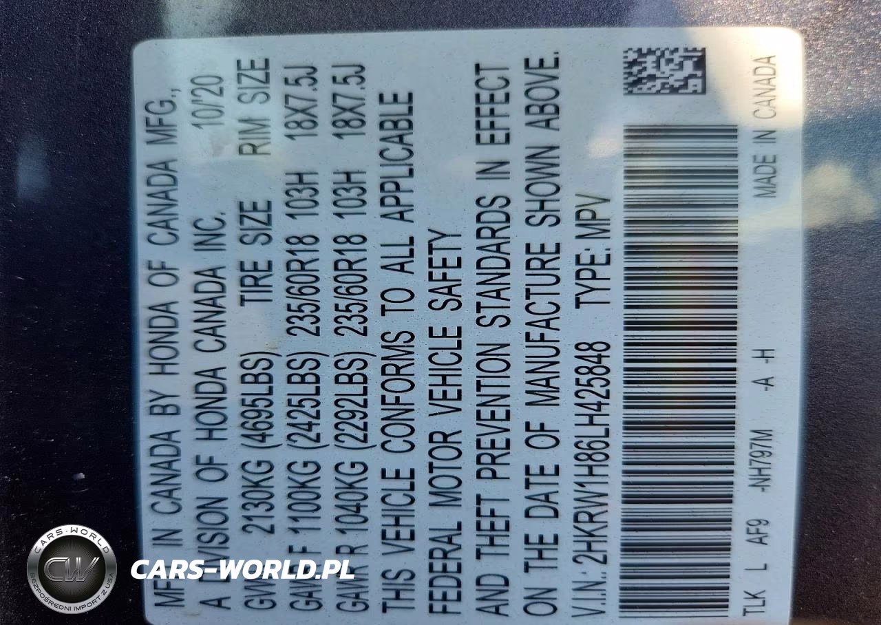 2020 Honda Cr-V Exl VIN:2HKRW1H86LH425848 - 13