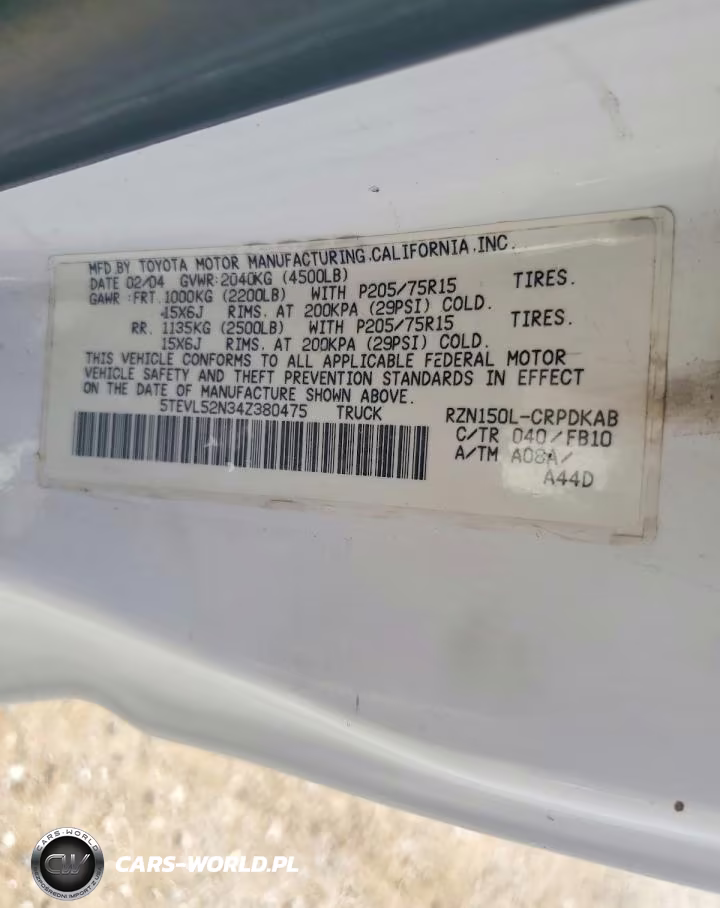 2004 Toyota Tacoma Base VIN:5TEVL52N34Z380475 - 12