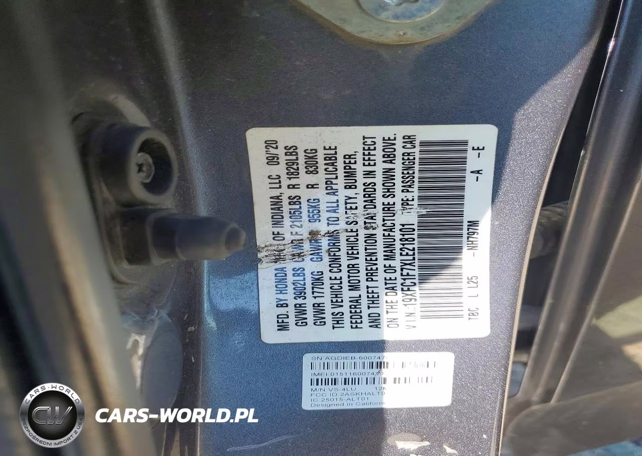 2020 Honda Civic Exl VIN:19XFC1F7XLE218101 - 12