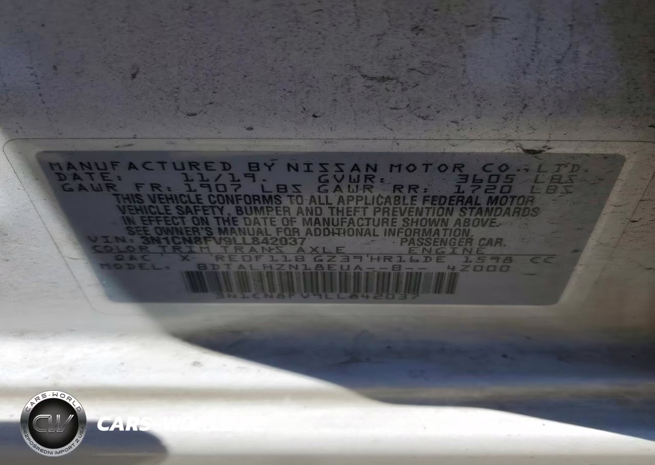 2020 Nissan Versa Sr VIN:3N1CN8FV9LL842037 - 12