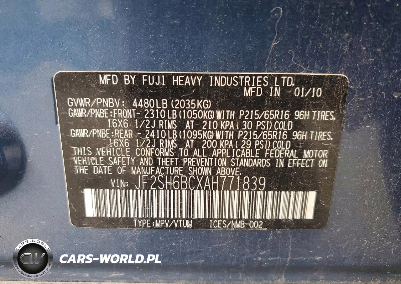 2010 Subaru Forester Xs VIN:JF2SH6BCXAH771839 - 13