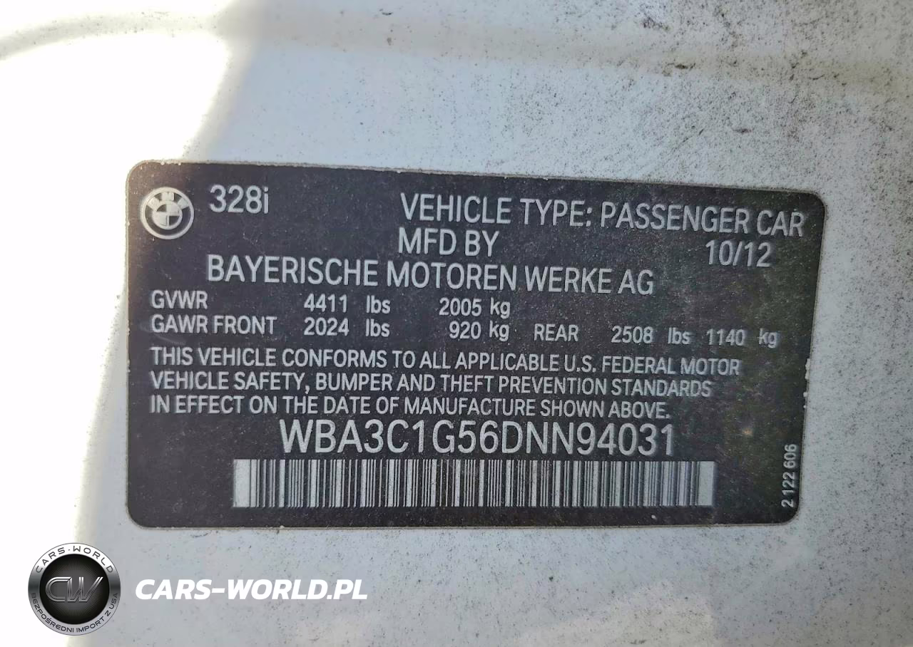 2013 BMW 328 I Sulev VIN:WBA3C1G56DNN94031 - 12