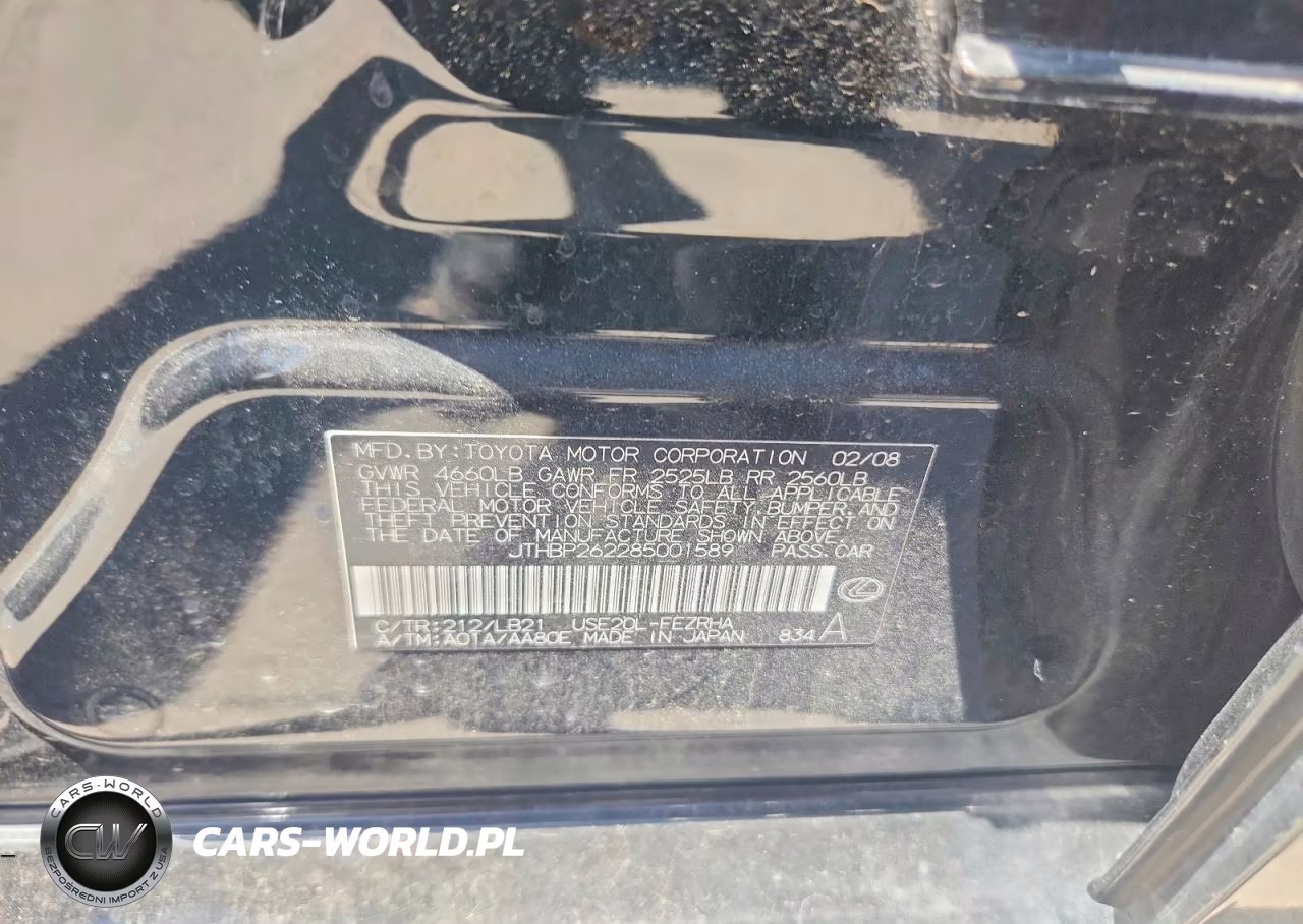 2008 Lexus Is F Base VIN:JTHBP262285001589 - 12