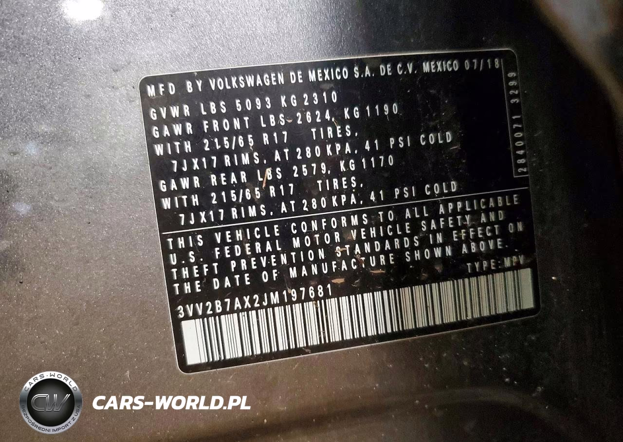 2018 Volkswagen Tiguan Se VIN:3VV2B7AX2JM197681 - 12