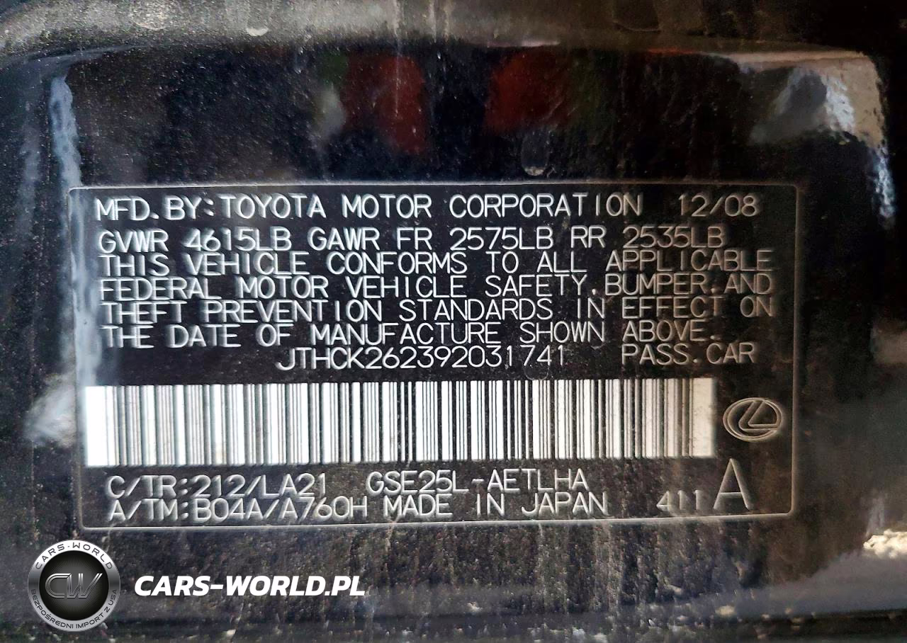 2009 Lexus Is 250 VIN:JTHCK262392031741 - 12