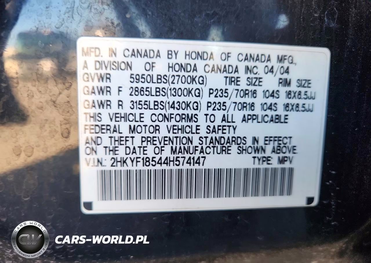 2004 Honda Pilot Exl VIN:2HKYF18544H574147 - 12