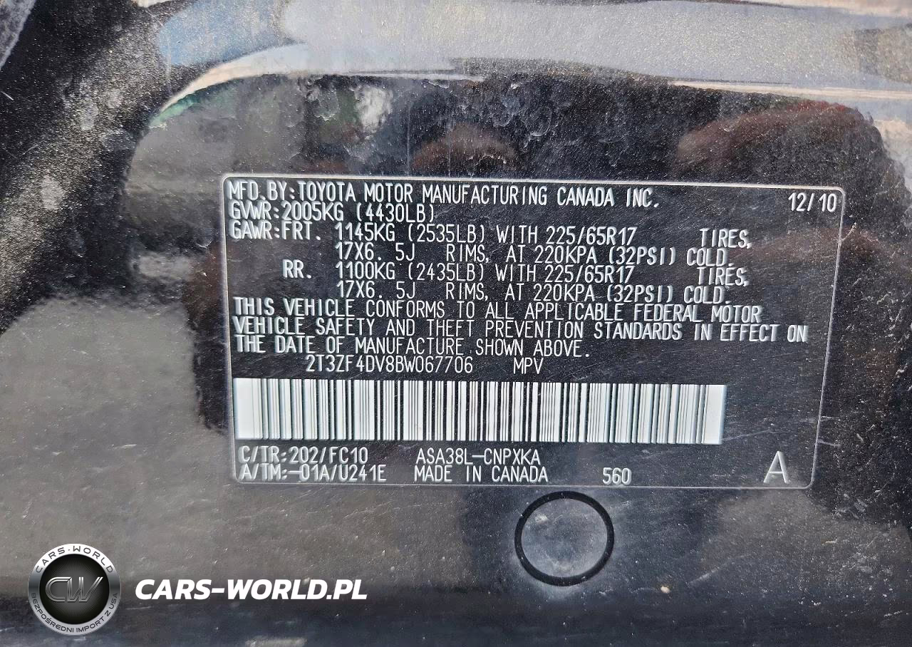 2011 Toyota Rav4 Base VIN:2T3ZF4DV8BW067706 - 12