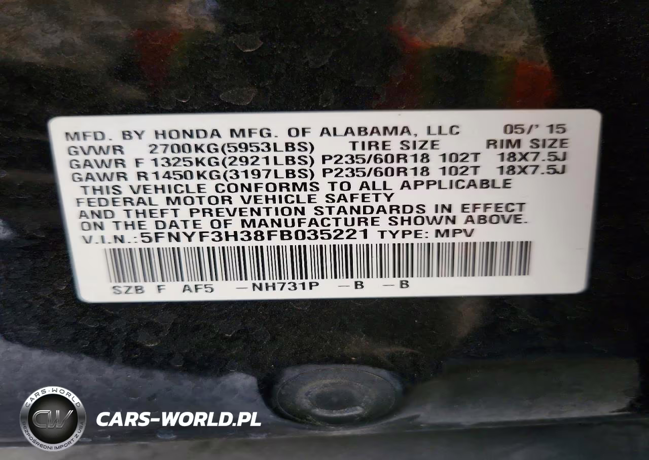 2015 Honda Pilot Se VIN:5FNYF3H38FB035221 - 14