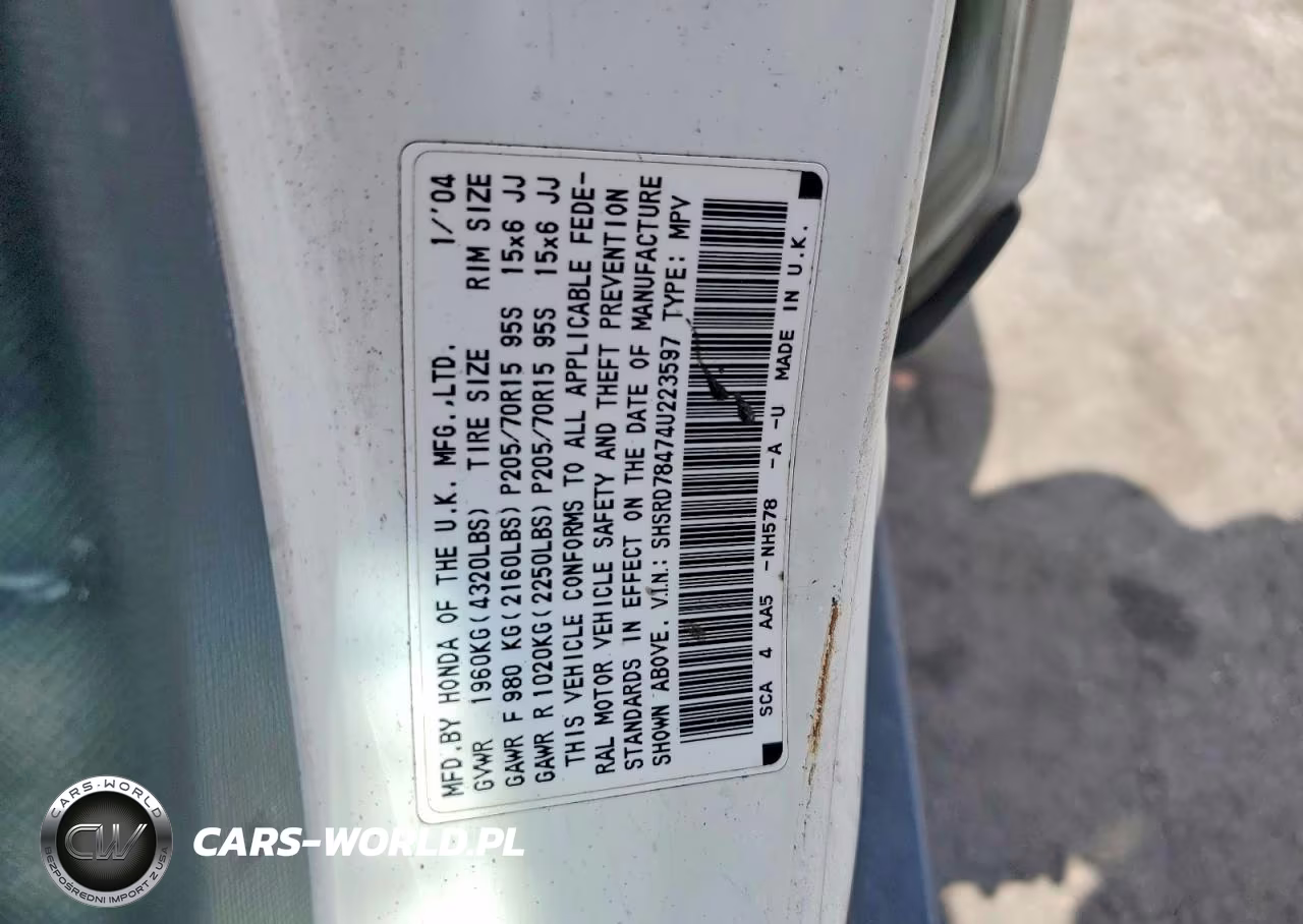 2004 Honda Cr-V Lx VIN:SHSRD78474U223597 - 12