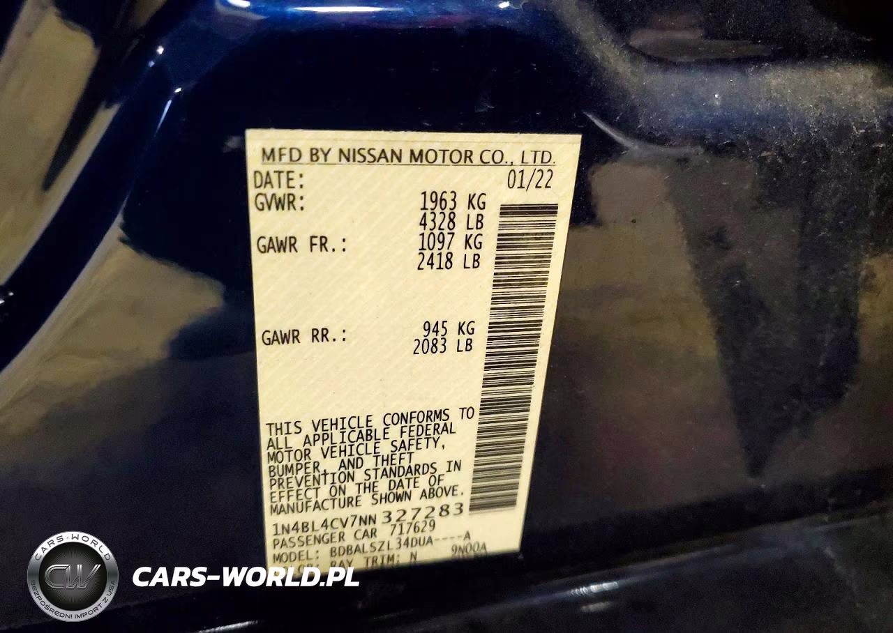 2022 Nissan Altima Sr VIN:1N4BL4CV7NN327283 - 12