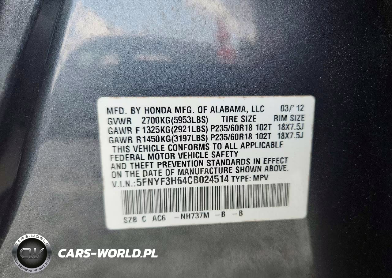 2012 Honda Pilot Exl VIN:5FNYF3H64CB024514 - 13