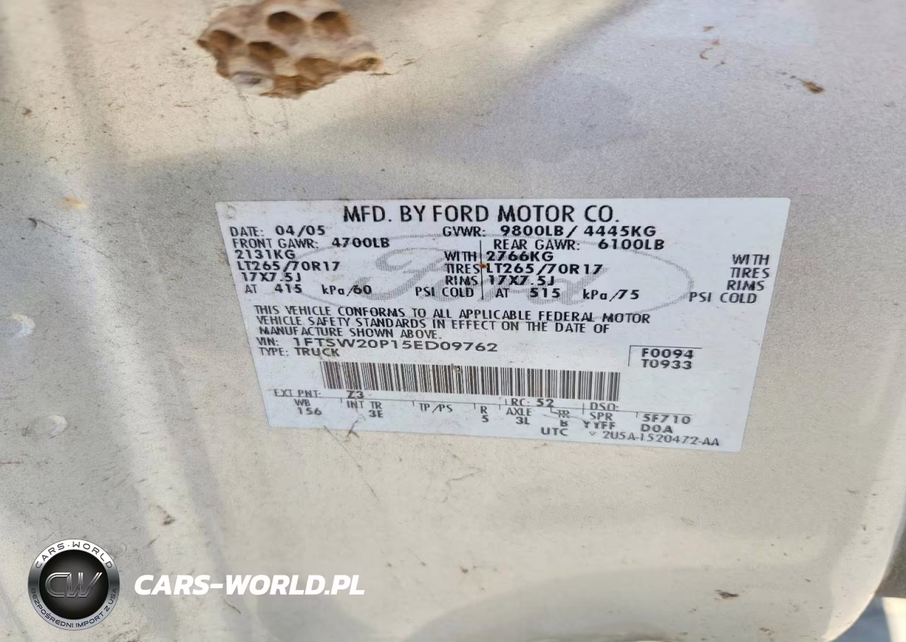 2005 Ford F250 Super Duty VIN:1FTSW20P15ED09762 - 13