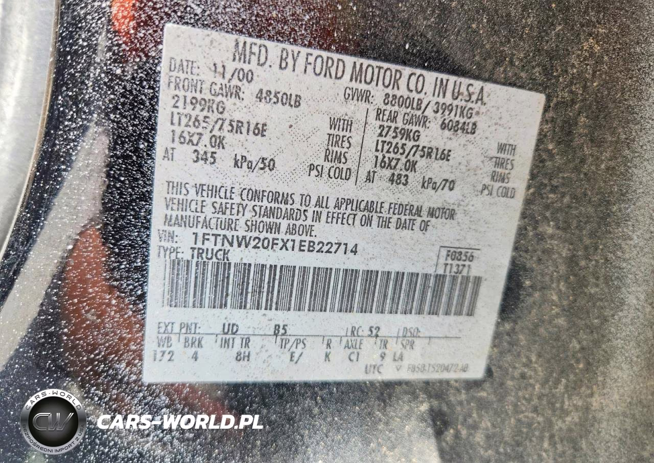 2001 Ford F250 Super Duty VIN:1FTNW20FX1EB22714 - 12